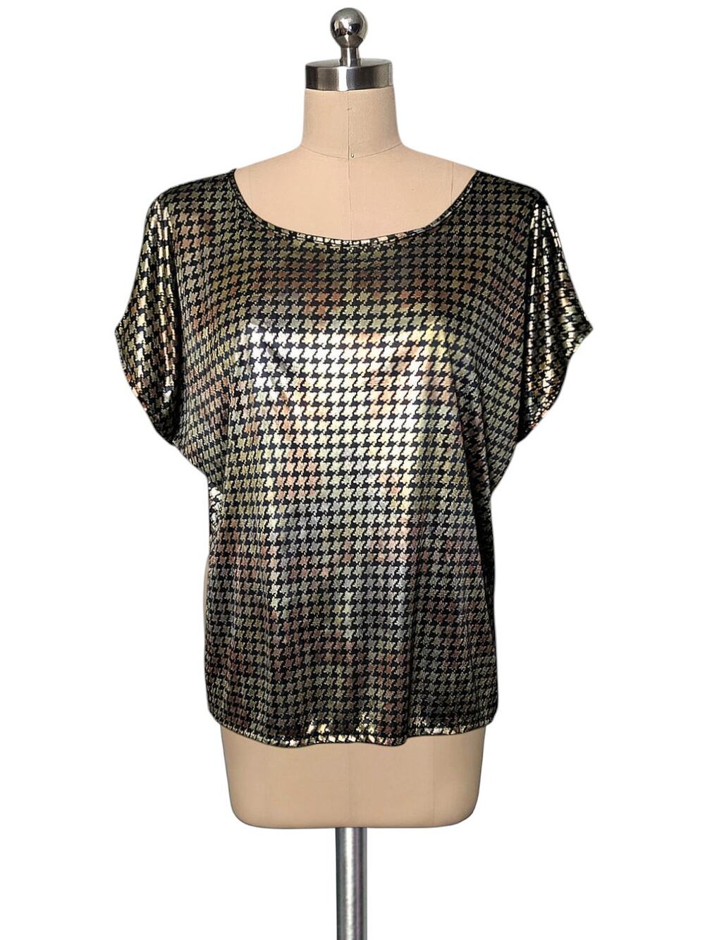 R&J Flashy Shine Disco Vintage 80's 90's Metallic Top L